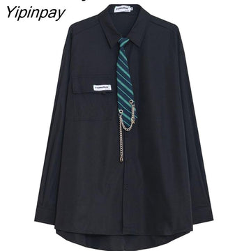 Yipinpay 2023 Spring Japan Style Tie Button Up Solid Shirt Blouse Women JK Long Sleeve Loose Ladies Shirts Oversize Streetwear Top